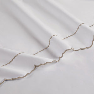 English Elm 4 Piece Cal King Sateen Cotton Sheet Set with Scallop Embroidery and Deep Pocket Fit Linen B035P529087