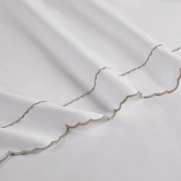 English Elm 4 Piece Cal King Sateen Cotton Sheet Set with Scallop Embroidery and Deep Pocket Fit Linen B035P529087