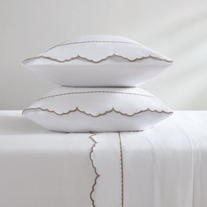 English Elm 4 Piece Cal King Sateen Cotton Sheet Set with Scallop Embroidery and Deep Pocket Fit Linen B035P529087