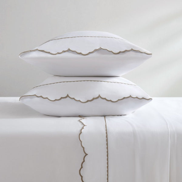 English Elm 4 Piece Cal King Sateen Cotton Sheet Set with Scallop Embroidery and Deep Pocket Fit Linen B035P529087