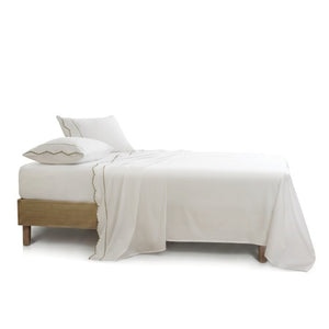English Elm 4 Piece Cal King Sateen Cotton Sheet Set with Scallop Embroidery and Deep Pocket Fit Linen B035P529087