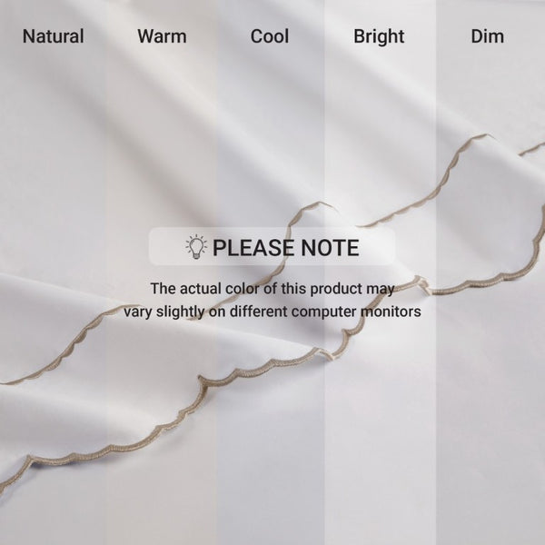 English Elm 4 Piece Cal King Sateen Cotton Sheet Set with Scallop Embroidery and Deep Pocket Fit Linen B035P529087