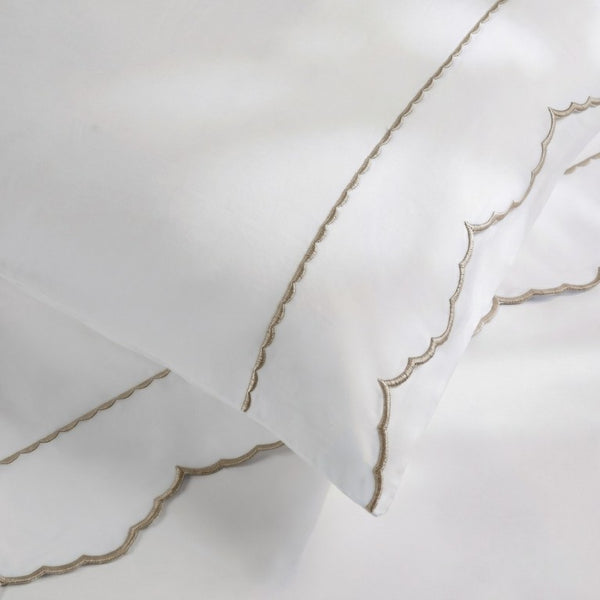 English Elm 4 Piece Cal King Sateen Cotton Sheet Set with Scallop Embroidery and Deep Pocket Fit Linen B035P529087
