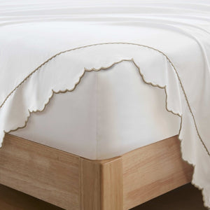 English Elm 4 Piece Cal King Sateen Cotton Sheet Set with Scallop Embroidery and Deep Pocket Fit Linen B035P529087