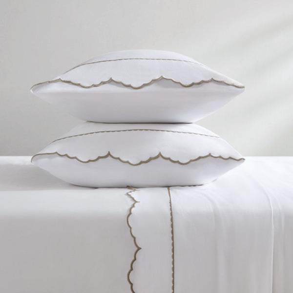 English Elm 4 Piece Split King Cotton Sateen Sheet Set with Scallop Embroidery for Adjustable Beds Linen 4 Pieces B035P529088