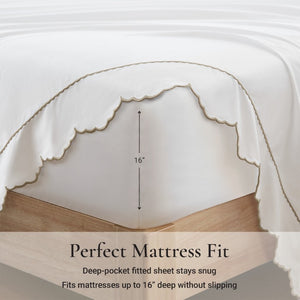 English Elm 4 Piece Split King Cotton Sateen Sheet Set with Scallop Embroidery for Adjustable Beds Linen 4 Pieces B035P529088