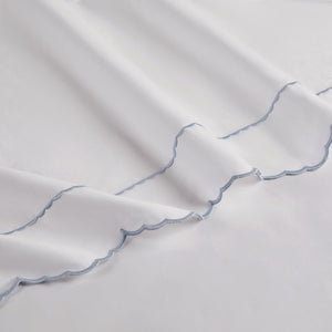 English Elm 4 Piece Queen Cotton Sateen Sheet Set with Scallop Embroidery for Refined Bedrooms White+Blue B035P529089
