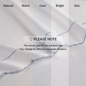 English Elm 4 Piece King Cotton Sheet Set with Sateen Weave Scallop Embroidery Deep Pocket Bedding White+Blue B035P529090