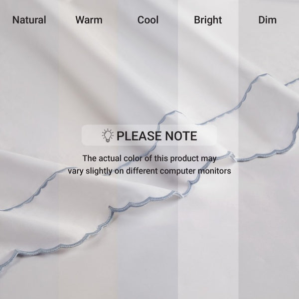 English Elm 4 Piece King Cotton Sheet Set with Sateen Weave Scallop Embroidery Deep Pocket Bedding White+Blue B035P529090