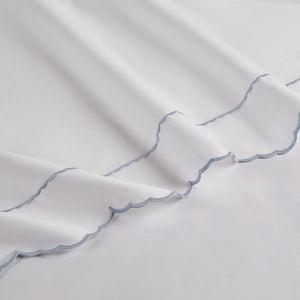English Elm 4 Piece King Cotton Sheet Set with Sateen Weave Scallop Embroidery Deep Pocket Bedding White+Blue B035P529090