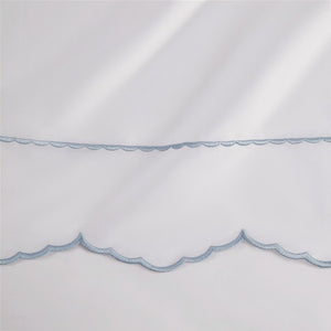 English Elm 4 Piece King Cotton Sheet Set with Sateen Weave Scallop Embroidery Deep Pocket Bedding White+Blue B035P529090
