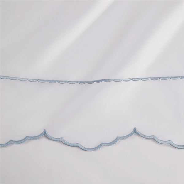 English Elm 4 Piece King Cotton Sheet Set with Sateen Weave Scallop Embroidery Deep Pocket Bedding White+Blue B035P529090