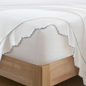 English Elm 4 Piece King Cotton Sheet Set with Sateen Weave Scallop Embroidery Deep Pocket Bedding White+Blue B035P529090