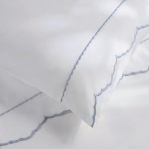 English Elm 4 Piece King Cotton Sheet Set with Sateen Weave Scallop Embroidery Deep Pocket Bedding White+Blue B035P529090