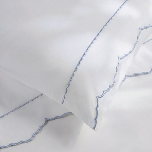 English Elm 4 Piece King Cotton Sheet Set with Sateen Weave Scallop Embroidery Deep Pocket Bedding White+Blue B035P529090