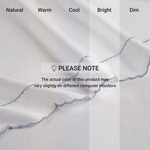 English Elm 4 Piece Cotton Sateen Sheet Set with Scallop Embroidery for a Refined Bedroom Cal King White+Blue B035P529091