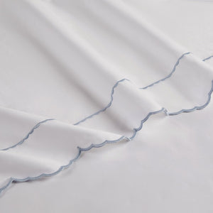 English Elm 4 Piece Split King Cotton Sateen Sheet Set with Scallop Embroidery for Adjustable Beds White+Blue 4 Pieces B035P529092