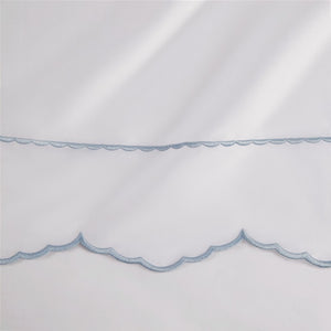 English Elm 4 Piece Split King Cotton Sateen Sheet Set with Scallop Embroidery for Adjustable Beds White+Blue 4 Pieces B035P529092