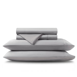 English Elm 4 Piece Queen Supima Cotton Sateen Sheet Set with Deep Pocket Fit and Tailored Hem Grey B035P529093