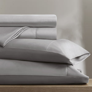 English Elm 4 Piece Queen Supima Cotton Sateen Sheet Set with Deep Pocket Fit and Tailored Hem Grey B035P529093