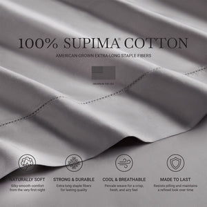 English Elm 4 Piece Queen Supima Cotton Sateen Sheet Set with Deep Pocket Fit and Tailored Hem Grey B035P529093