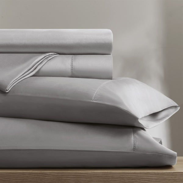 English Elm 4 Piece King Supima Cotton Sheet Set Sateen Weave 500 Thread Count Soft Bedding Grey B035P529094
