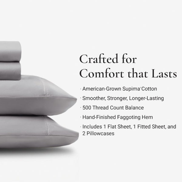English Elm 4 Piece King Supima Cotton Sheet Set Sateen Weave 500 Thread Count Soft Bedding Grey B035P529094
