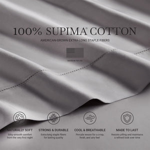 English Elm 4 Piece King Supima Cotton Sheet Set Sateen Weave 500 Thread Count Soft Bedding Grey B035P529094