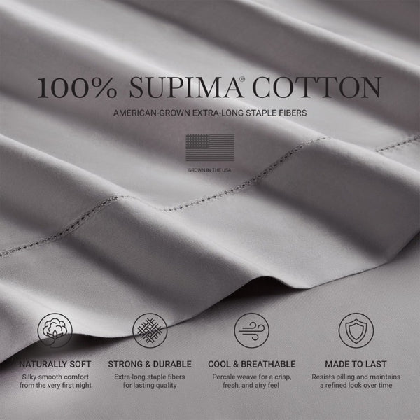 English Elm 4 Piece King Supima Cotton Sheet Set Sateen Weave 500 Thread Count Soft Bedding Grey B035P529094