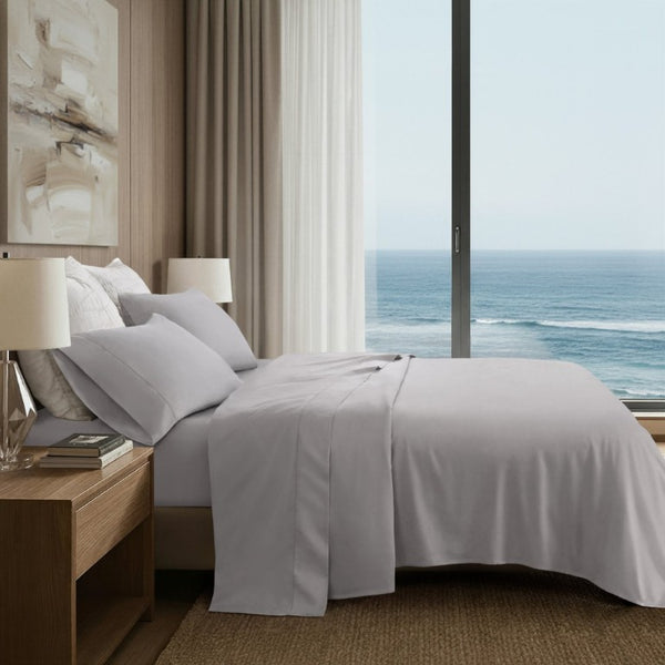 English Elm 4 Piece King Supima Cotton Sheet Set Sateen Weave 500 Thread Count Soft Bedding Grey B035P529094