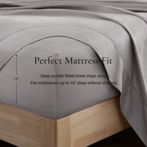 English Elm 4 Piece King Supima Cotton Sheet Set Sateen Weave 500 Thread Count Soft Bedding Grey B035P529094
