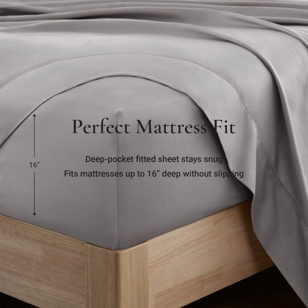English Elm 4 Piece King Supima Cotton Sheet Set Sateen Weave 500 Thread Count Soft Bedding Grey B035P529094
