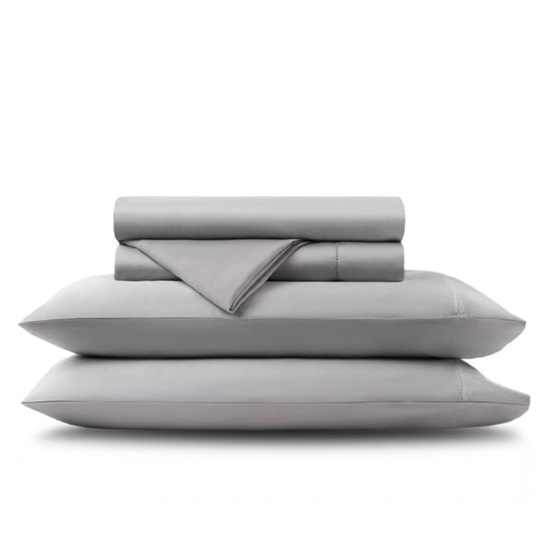 English Elm 4 Piece Split King Cotton Sateen Sheet Set with Scallop Embroidery for Adjustable Beds Grey 5 Pieces B035P529096
