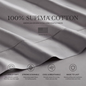English Elm 4 Piece Split King Cotton Sateen Sheet Set with Scallop Embroidery for Adjustable Beds Grey 5 Pieces B035P529096