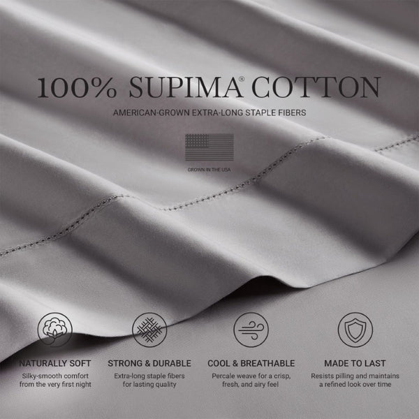 English Elm 4 Piece Split King Cotton Sateen Sheet Set with Scallop Embroidery for Adjustable Beds Grey 5 Pieces B035P529096