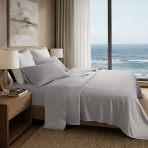 English Elm 4 Piece Split King Cotton Sateen Sheet Set with Scallop Embroidery for Adjustable Beds Grey 5 Pieces B035P529096