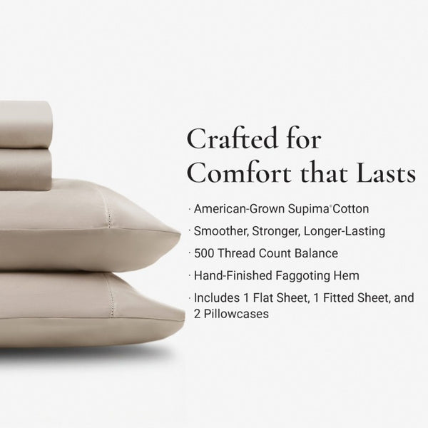 English Elm 4 Piece King Supima Cotton Sheet Set Sateen Weave 500 Thread Count Soft Bedding Linen B035P529098