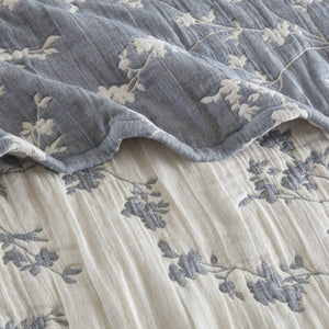 English Elm 1 Piece Heavyweight Cotton Jacquard Throw Woven Botanical Motif for Sofa or Bed Blue B035P529101