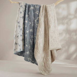 English Elm 1 Piece Heavyweight Cotton Jacquard Throw Woven Botanical Motif for Sofa or Bed Blue B035P529101