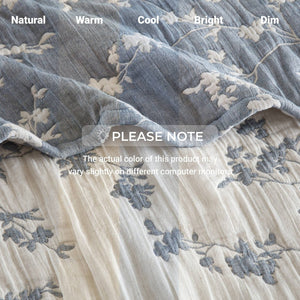 English Elm 1 Piece Heavyweight Cotton Jacquard Throw Woven Botanical Motif for Sofa or Bed Blue B035P529101