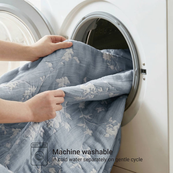 English Elm 1 Piece Heavyweight Cotton Jacquard Throw Woven Botanical Motif for Sofa or Bed Blue B035P529101
