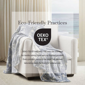 English Elm 1 Piece Heavyweight Cotton Jacquard Throw Woven Botanical Motif for Sofa or Bed Blue B035P529101