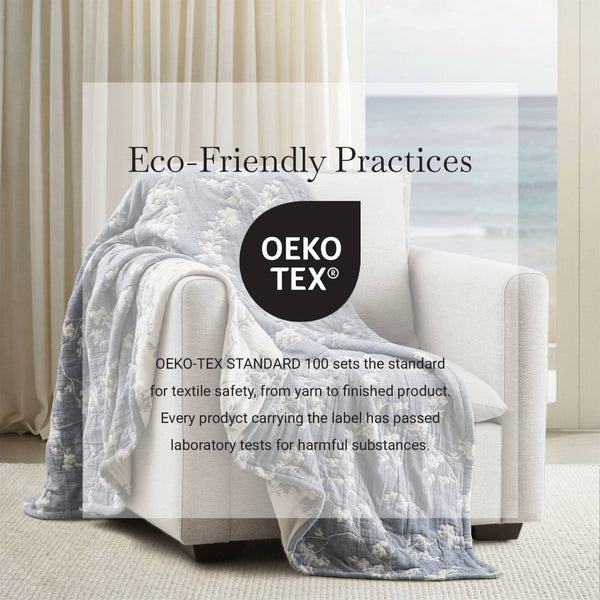 English Elm 1 Piece Heavyweight Cotton Jacquard Throw Woven Botanical Motif for Sofa or Bed Blue B035P529101