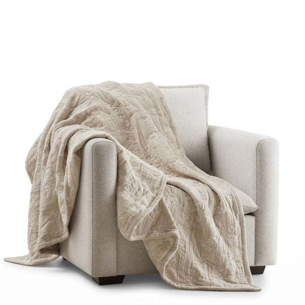 English Elm 1 Piece Heavyweight Cotton Jacquard Throw Woven Botanical Motif for Sofa or Bed Linen B035P529102