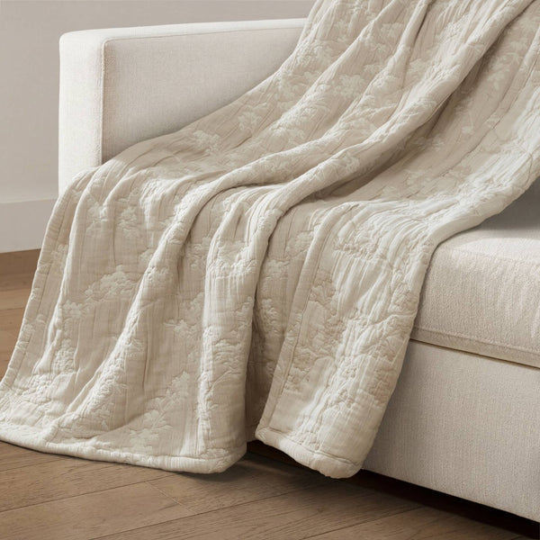 English Elm 1 Piece Heavyweight Cotton Jacquard Throw Woven Botanical Motif for Sofa or Bed Linen B035P529102