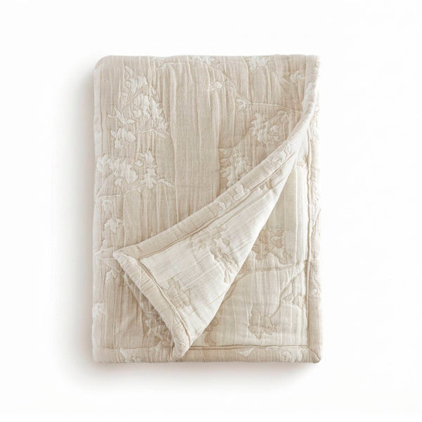 English Elm 1 Piece Heavyweight Cotton Jacquard Throw Woven Botanical Motif for Sofa or Bed Linen B035P529102