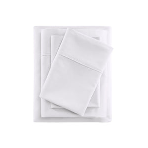 English Elm 4 Piece Cooling Sateen Sheet Set with Peached Finish for Hot Sleepers Bedroom Comfort White Cal King B035P529110