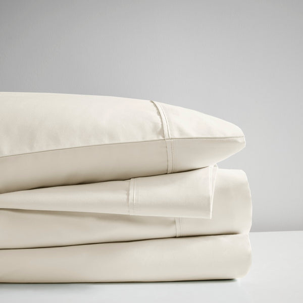 English Elm 4 Piece Cooling Sateen Sheet Set with Peached Finish for Hot Sleepers Bedroom Comfort Ivory King B035P529112