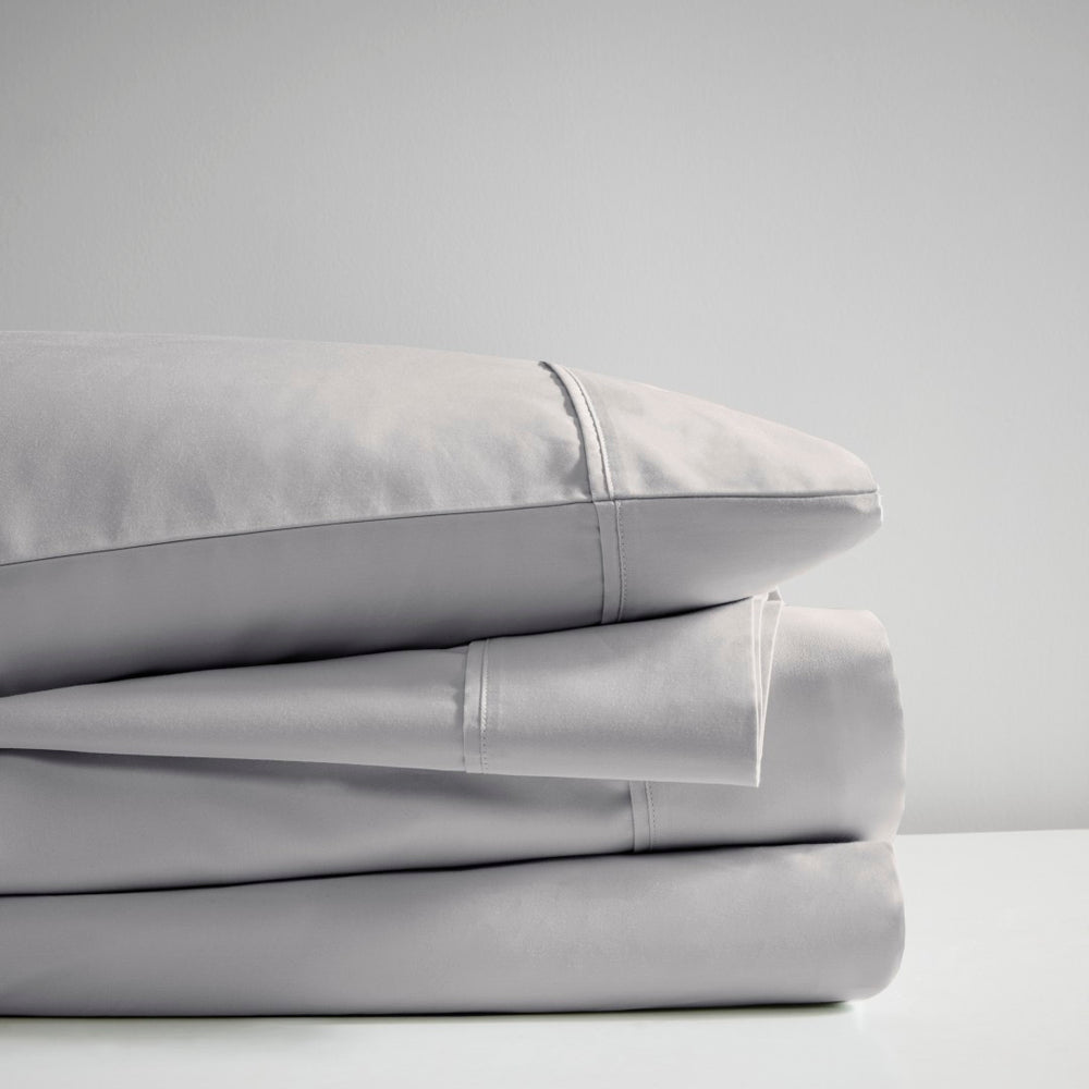 English Elm 4 Piece Cooling Sateen Sheet Set with Peached Finish for Hot Sleepers Bedroom Comfort Grey King B035P529115