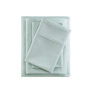 English Elm 4 Piece Cooling Sateen Sheet Set with Peached Finish for Hot Sleepers Bedroom Comfort Seafoam King B035P529117